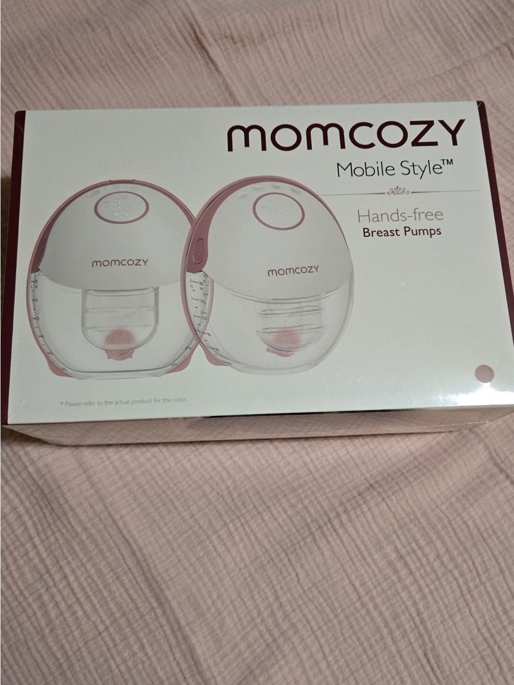 Momcozy Hands-Free Breast Pump - White & Pink